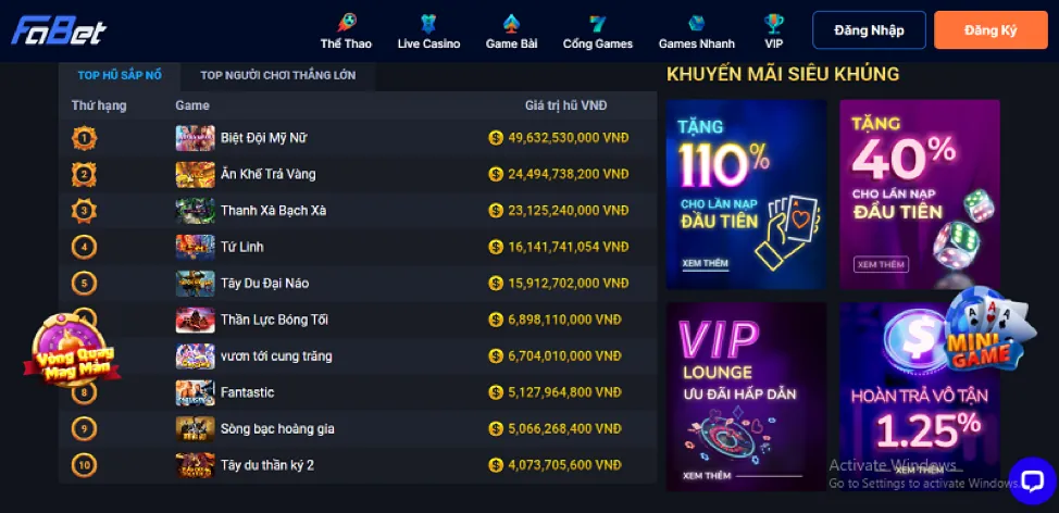 Các trò chơi Nổ Hũ tại mb666 casino